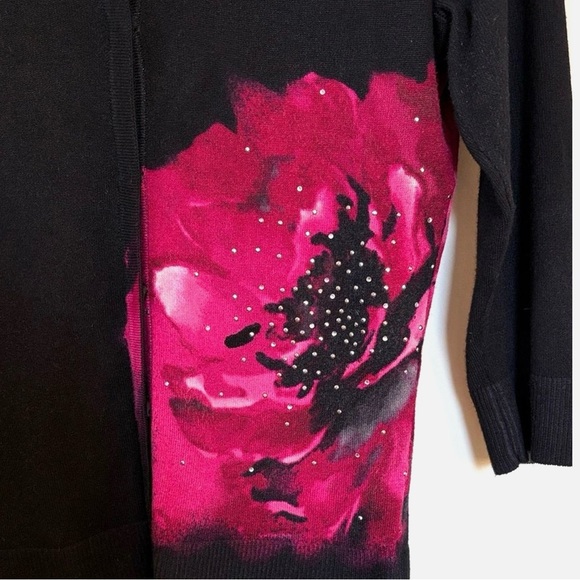 White House Black Market XS Black Floral Embellished Cardigan Sweater Top - Picture 4 of 14